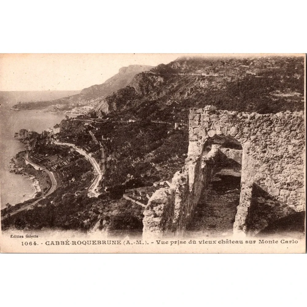Vintage French Postcard Roquebrune View from Old Chateau Overlooking Monte Carlo
